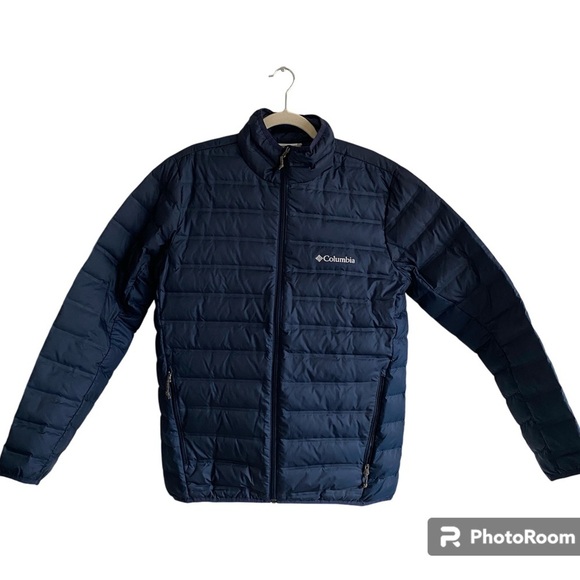 COLUMBIA Duck Down Navy Blue Full Zip Puffer Jacket Size L - Picture 1 of 11